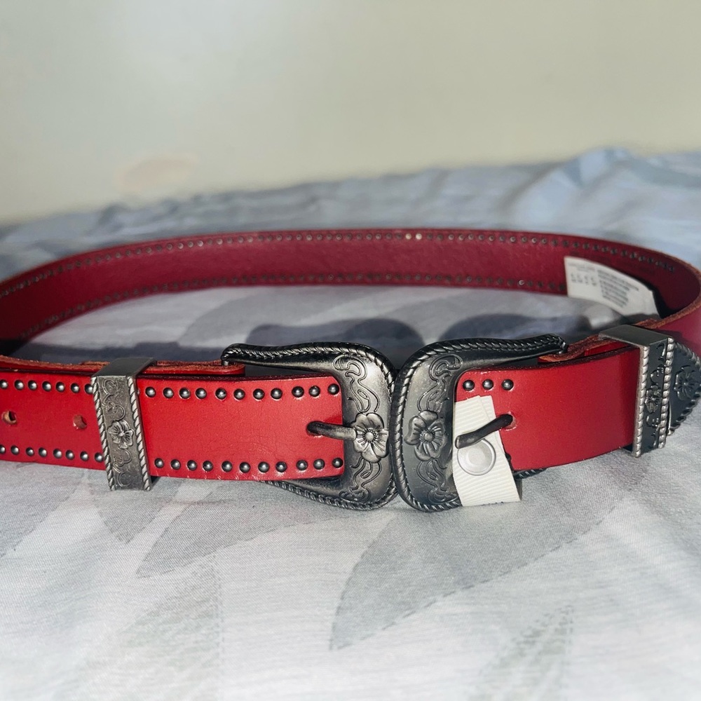 New AMERICAN EAGLE Buffalo Leather Studded Double Buckle Women Belt SZ XS/S